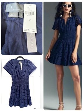 NWT Anthropologie Somerset Mini Dress Eyelet Edition Navy Blue Small Brand New